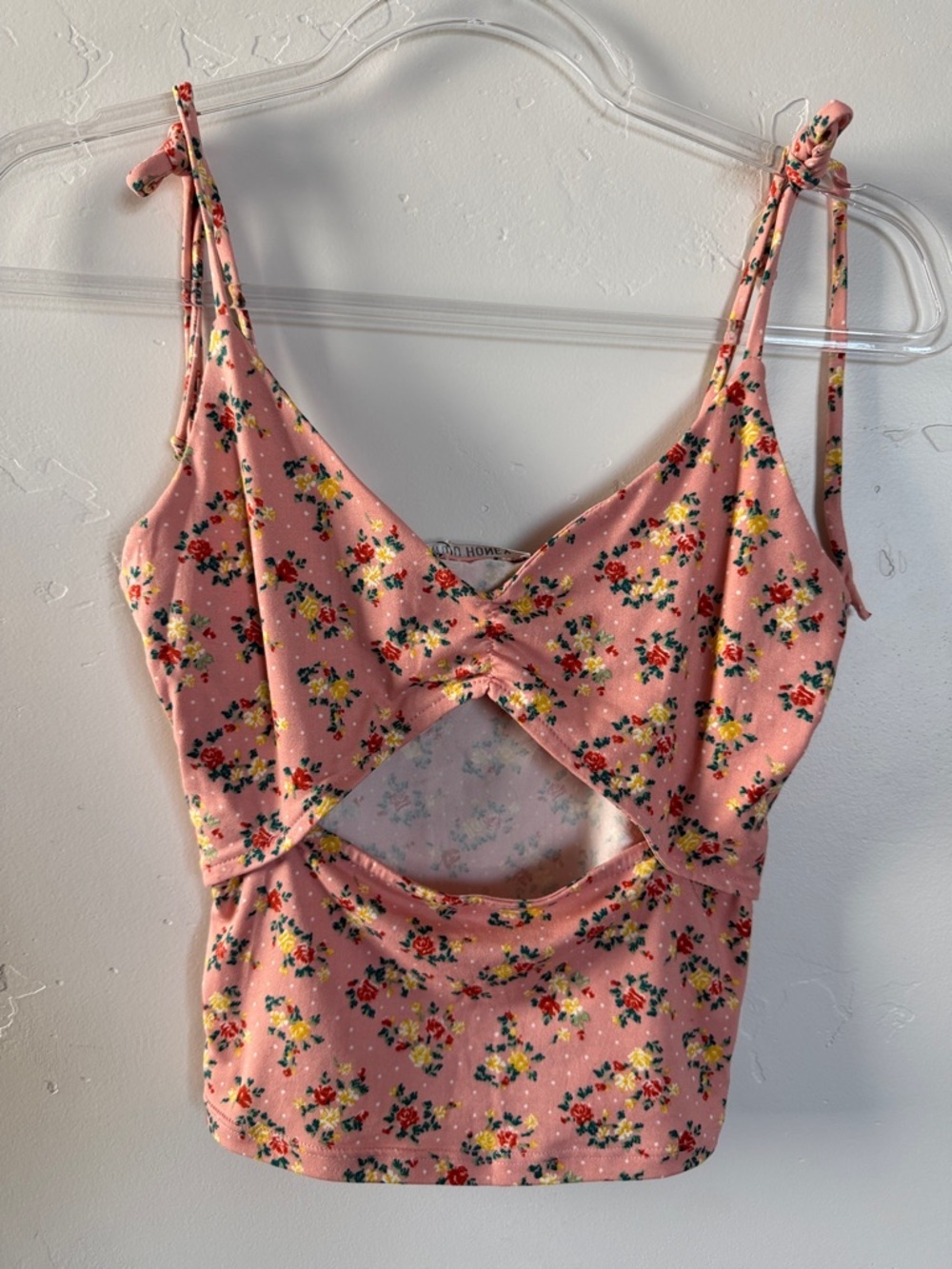 Wild Honey Pink Floral Tie-Front Cutout Crop Top